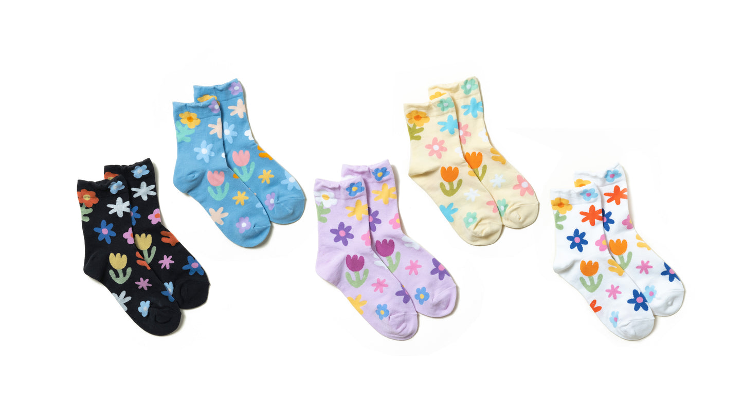 a variety of luxurious soft women's ankle socks with fun cute multi color floral patterns