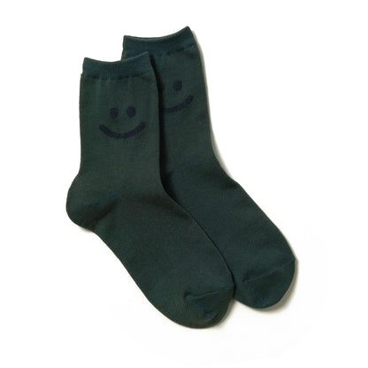 Green smiley face korean women's ankle socks