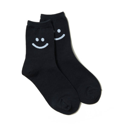 black smiley face korean women's ankle socks