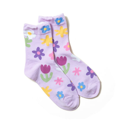 luxurious soft pink women's ankle socks with fun cute multi color floral patterns