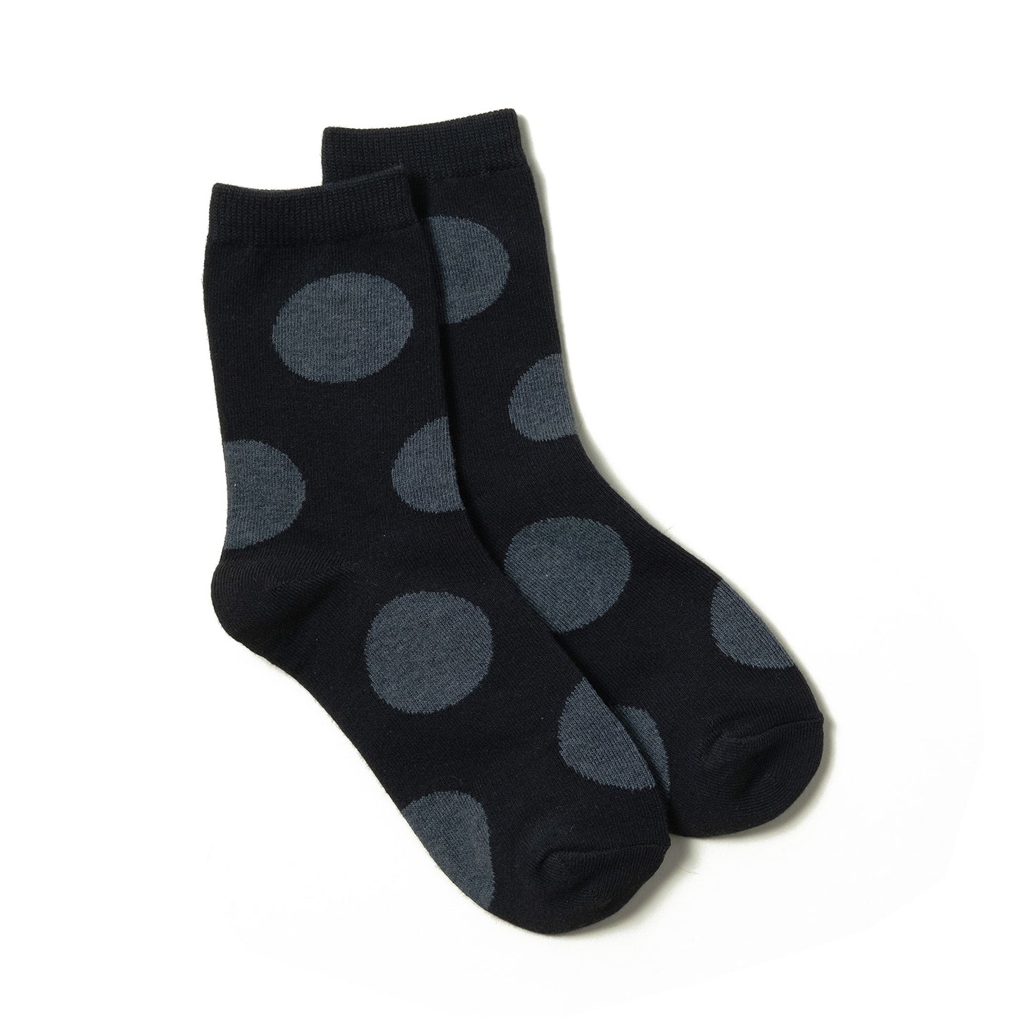 Soft and stylish black ankle socks with big grey polka dots