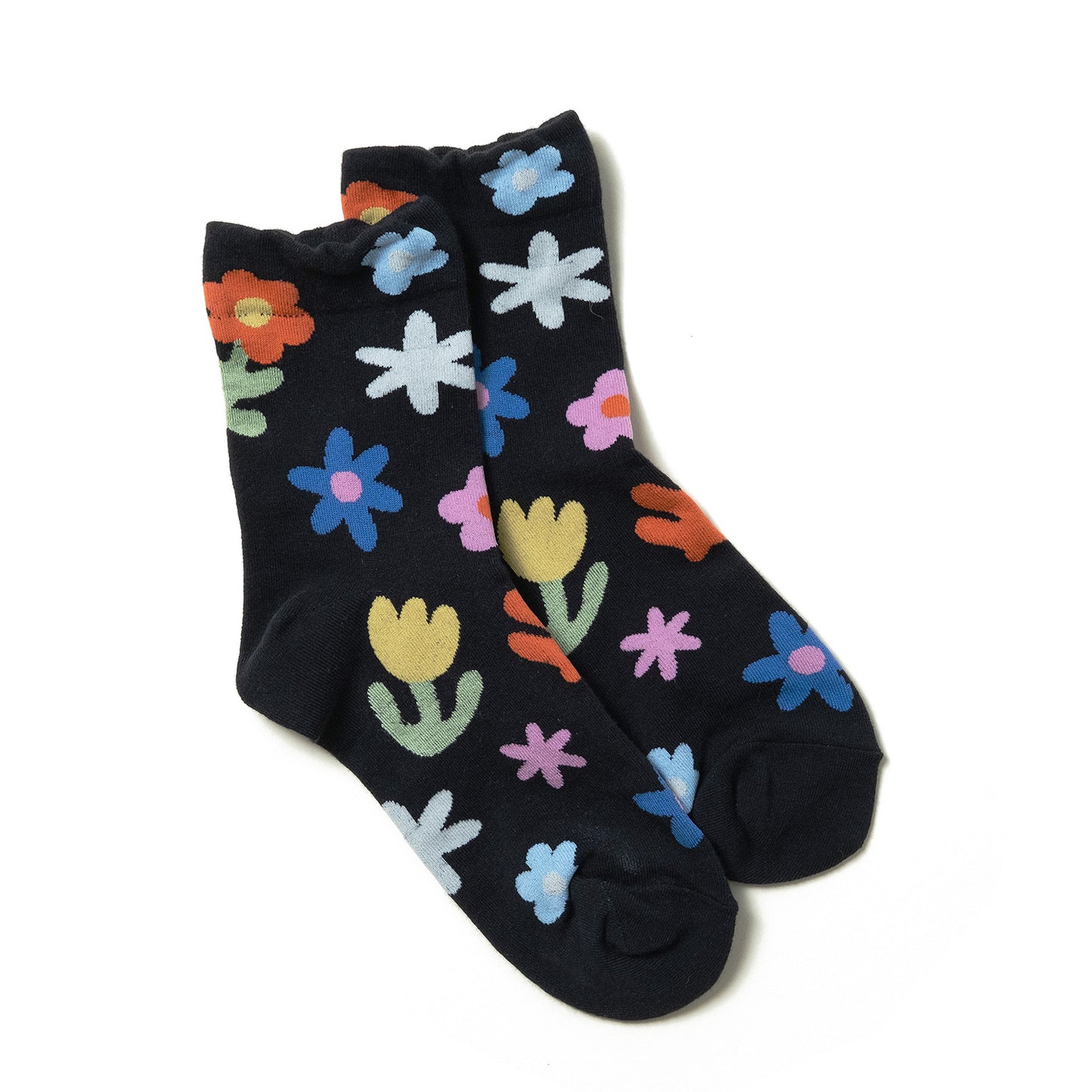 luxurious soft black women's ankle socks with fun cute multi color floral patterns