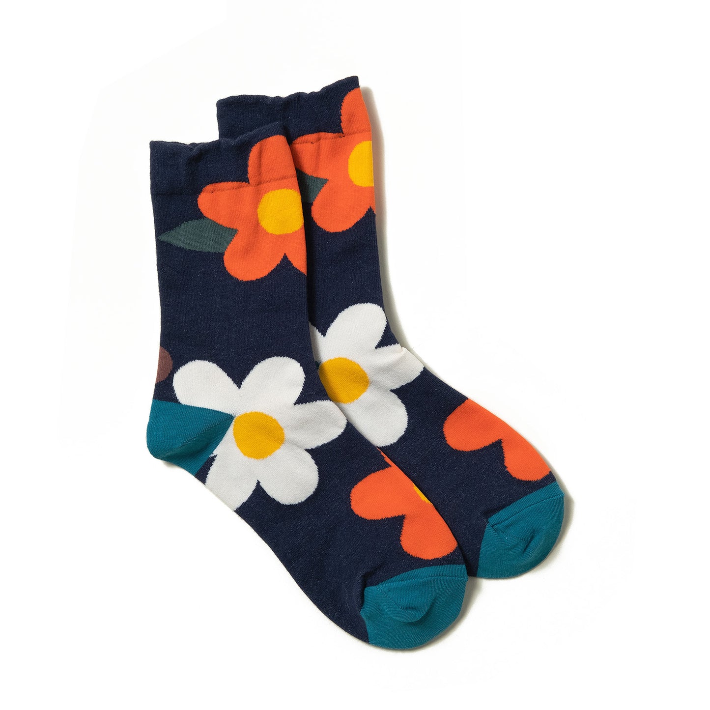 women's ankle socks blue with cute white red flowers