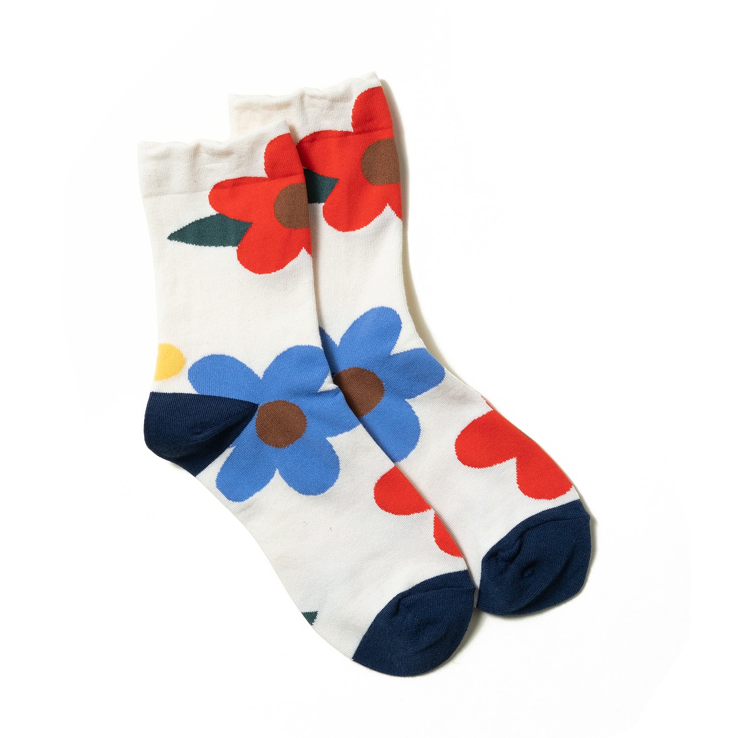 women's ankle socks white with cute blue red flowers