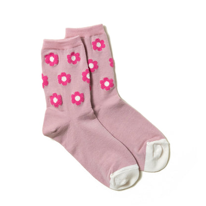 luxurious woman's pink ankle sock with pink floral dots pattern and white toe box