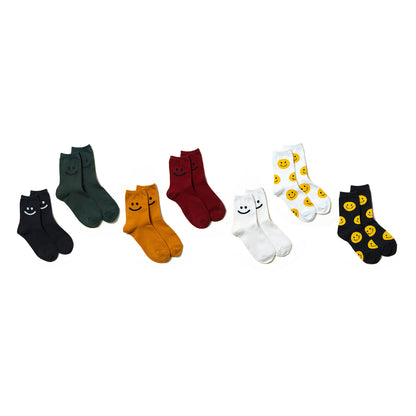 black green yellow red white polkda dots smiley face ankle Korean women's socks line up