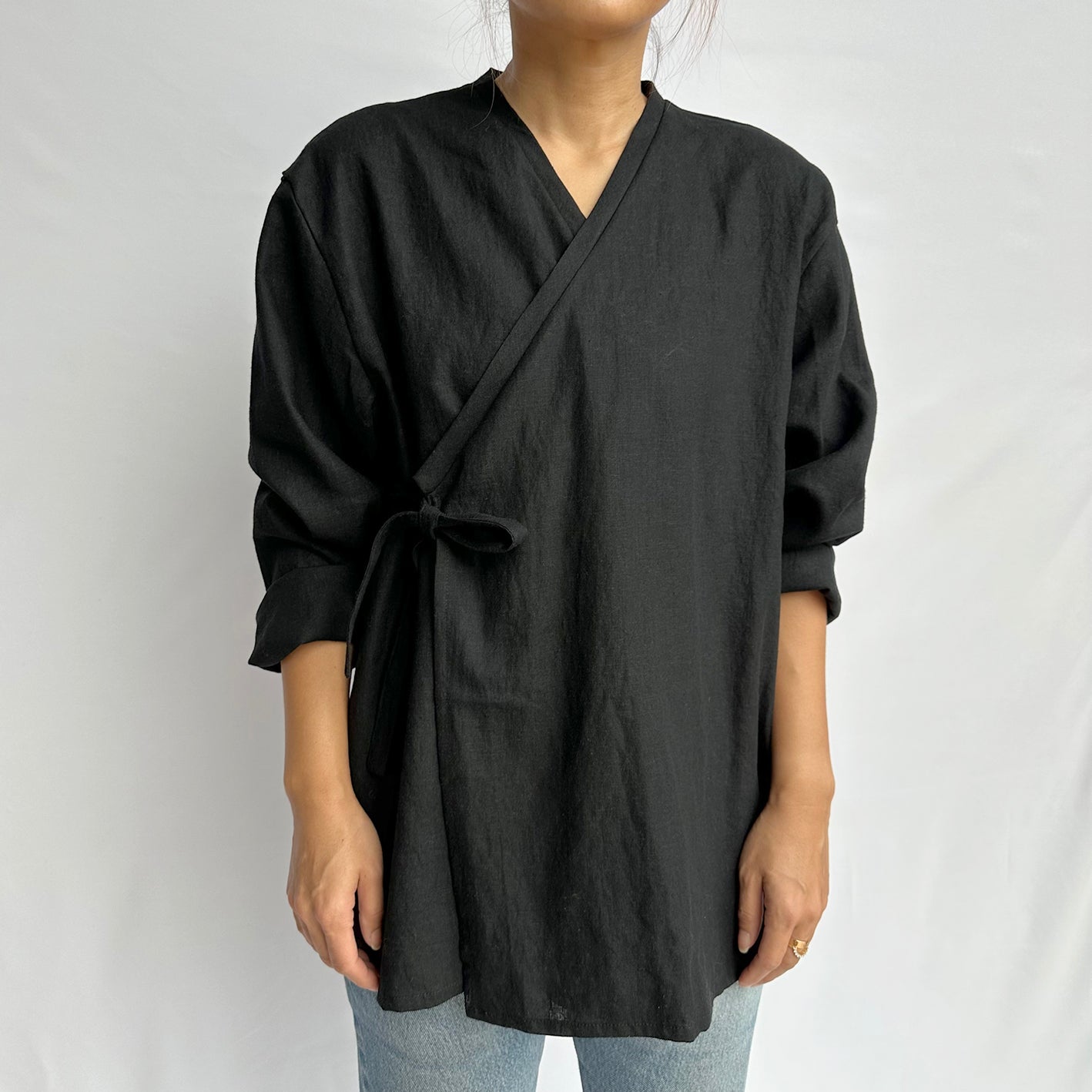 Stripes & Olives Hanbok Inspired Unisex Linen Top - Black