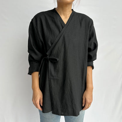 Stripes & Olives Hanbok Inspired Unisex Linen Top - Black