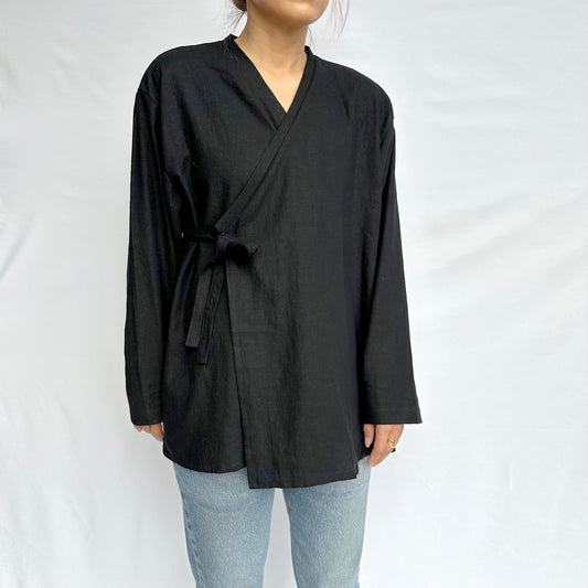 Stripes & Olives Hanbok Inspired Unisex Linen Top - Black